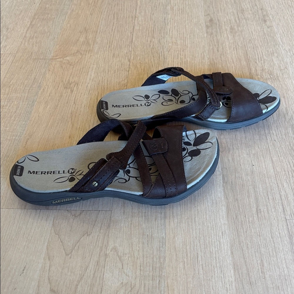 Merrell Women’s Bracken  Dark Brown Strappy Slide Sandals - Picture 2 of 6